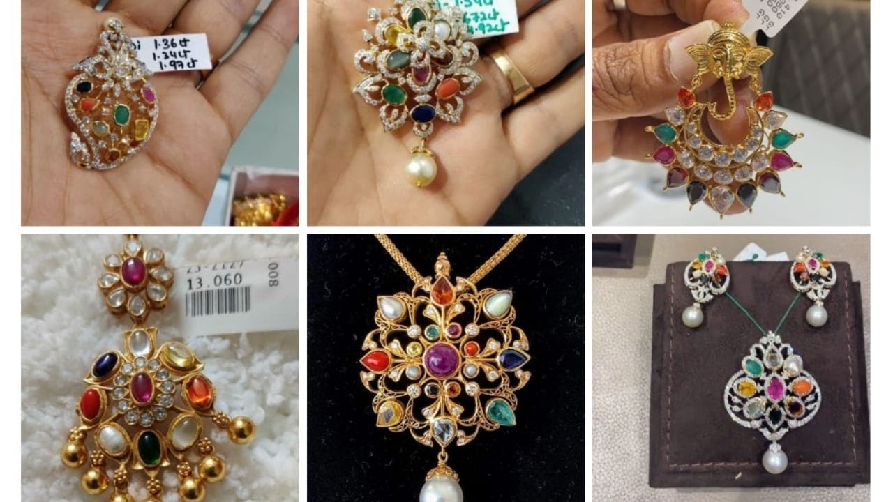 22ct Gold Navaratna pendants and sets collection|||unique navaratna lockets