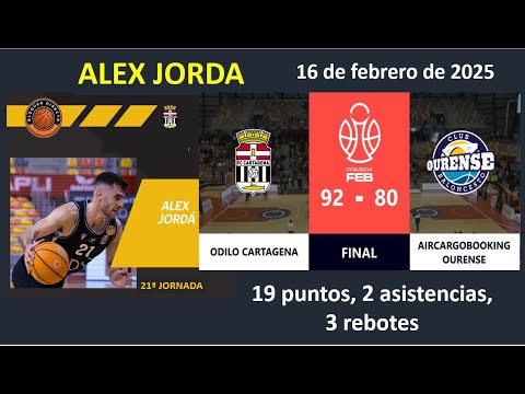 Alex Jordá #21: 19 Puntos ODILO CARTAGENA vs AIRCARGOBOOKING OURENSE (16 febrero 2025)