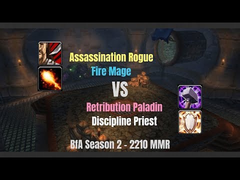 Assa Rogue Fire Mage vs Ret Paladin Disc Priest - 2210 MMR - BfA Season 2