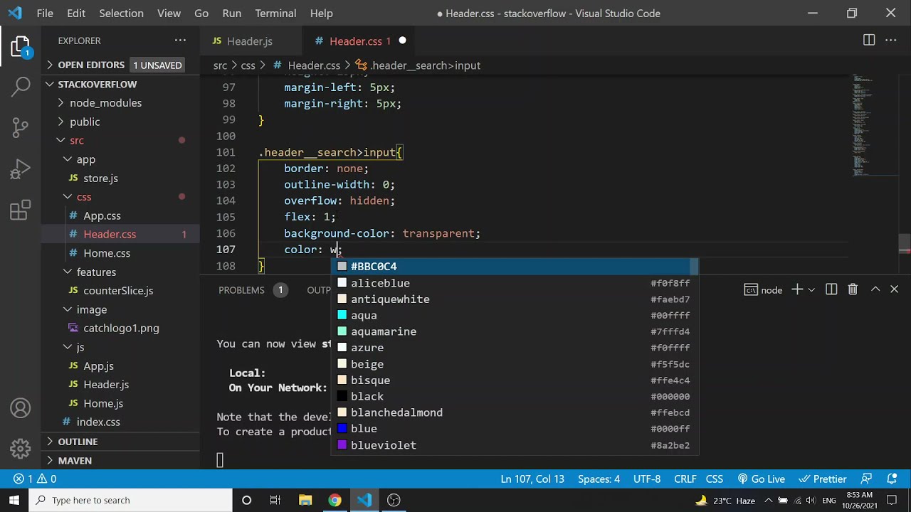 stack overflow clone part #3 using react JS and redux | Header part #2