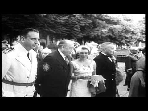 Admiral Forrest Sherman attends a diplomatic reception and meets General Francisc...HD Stock Footage