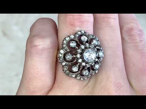 Antique Rose Cut Diamond Floral Motif Cluster Engagement Ring - Escan Ring. Circa 1890 - Hand Video