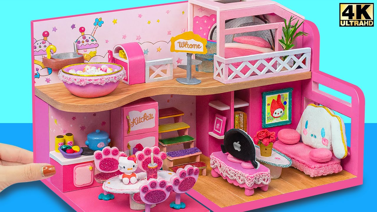 Make Fresh 2 Story Miniature House for Cute Melody with Pink Interior  DIY Miniatrue House