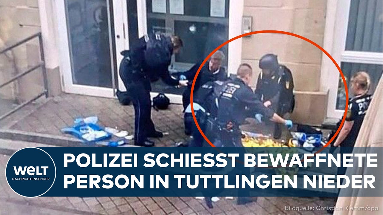 BADEN-WÜRTTEMBERG: Polizei schießt bewaffnete Person vor Rathaus in Tuttlingen nieder