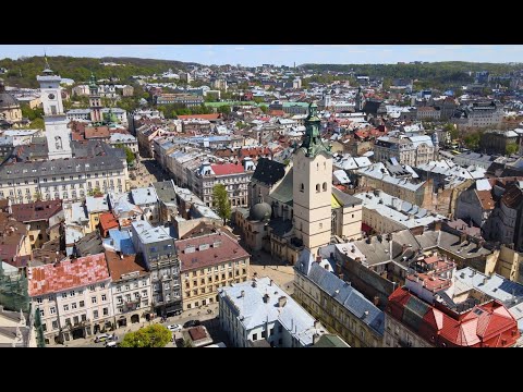 4K Bird's view of the city of Lviv in Ukraine