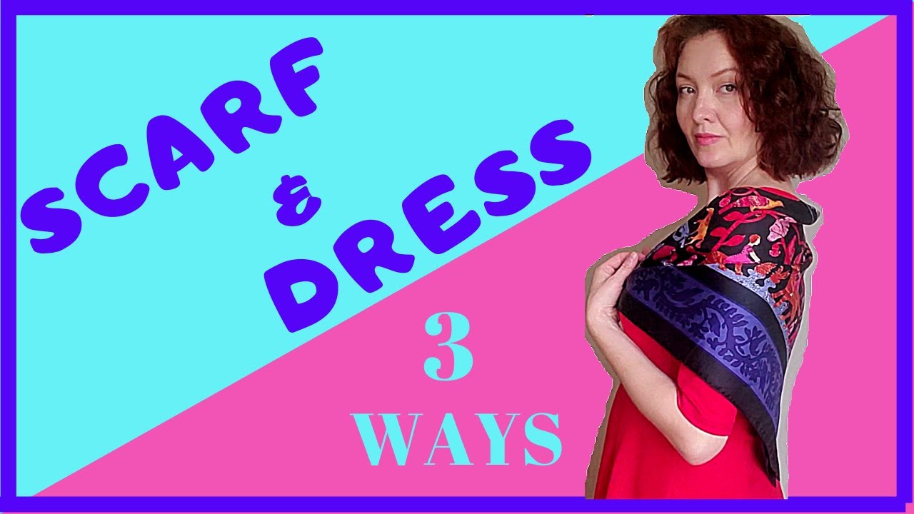3 EASY ways to wear a square silk scarf with a dress.  STYLIST's TIPS!