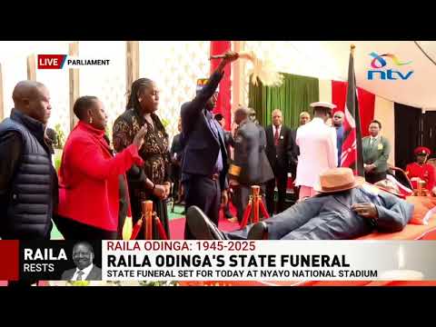Jowi! Jowi! Raila Odinga Junior pays last respect to his father who is lying in state at Parliament