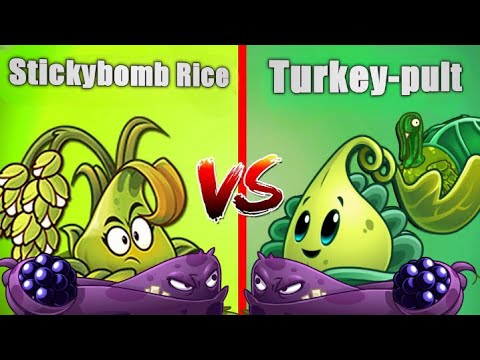 Turkey pult and Vine vs Stickybomb Rice and Vine - Who Will Win? PvZ 2 Plant Vs Plant