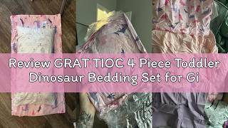 Review GRAT TIOC 4 Piece Toddler Dinosaur Bedding Set for Girls,Pink Dino Toddler Comforter Sets Sof