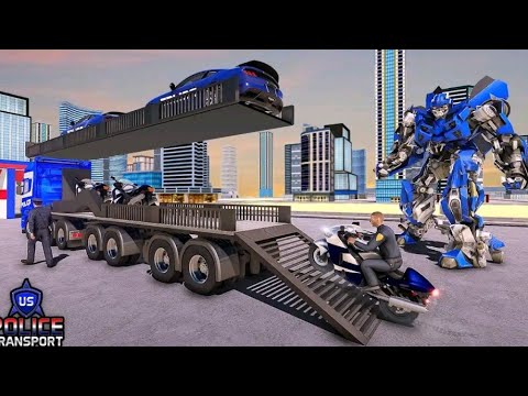 Satisfying & Relaxing Car Driving।। US Police Robot Transform - Police Plane Gameplay Part-2