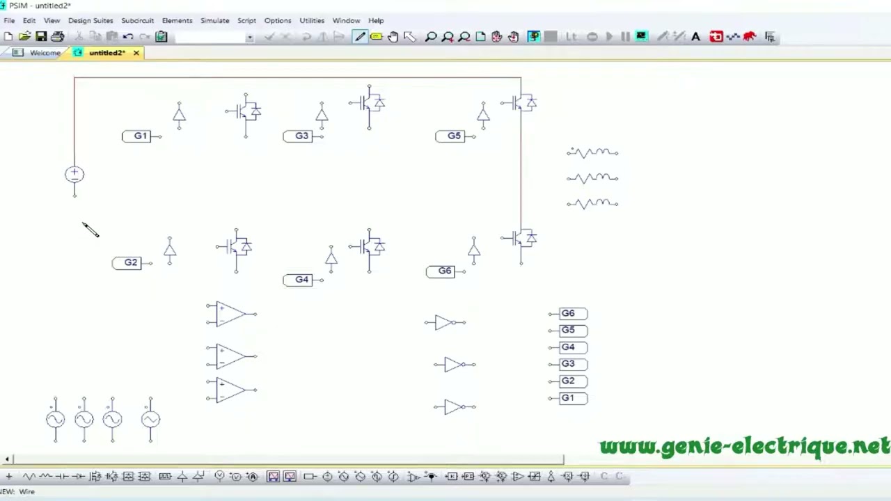 Simulation sous PSIM du fonctionnement d'un onduleur triphasé à commande MLI (PWM) - Vidéo