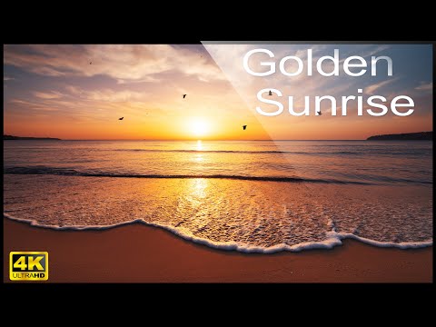 4K Golden Sunrise - Relaxing Ocean Waves Sounds - No Music