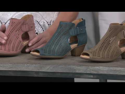 Earth Nubuck Perforated Peep-Toe Booties - Keri on QVC