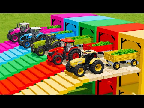 CLAAS vs LAMBORGHINI vs DEUTZ FAHR vs FENDT TRACTORS BATTLE WITH WATERMELONES - Farming Simulator 22