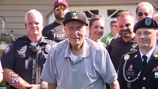 96-year-old World War II veteran and cancer patient wish cries during bagpipe surprise