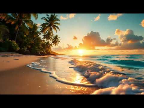 Tropical Beach Sunset with Gentle Ocean Waves – Relaxing Ambience (4 Hours)