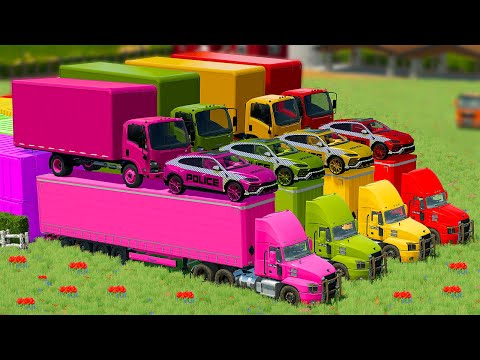 TRANSPORTING LAMBORGHINI URUS POLICE CARS & ISUZU TRUCKS WITH MACK TRUCKS - Farming Simulator 22