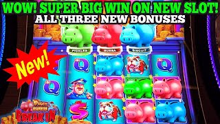 NEW SLOT! SUPER BIG WIN ON NEW PIGGY BANKIN BREAK IN SLOT! ALL 3 BONUSES | New Las Vegas Slots