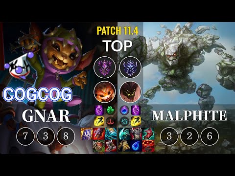 RJ Cogcog Gnar vs Malphite Top - KR Patch 11.4