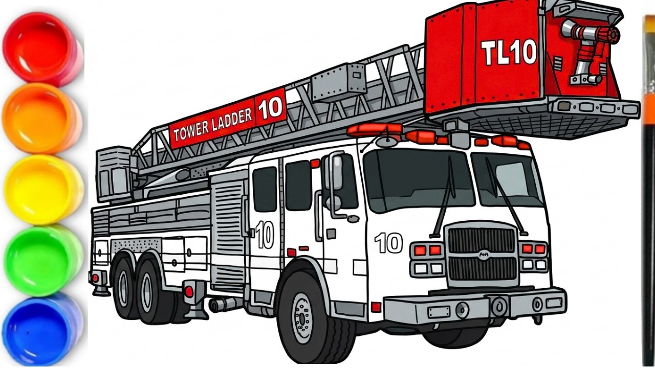 How to draw a FIRE TRUCK - Drawing and Coloring Pages for Kids | Fire Truck Coloring Page