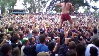 Monotonix live at Golden Plains 2010 - crowd surfing and drumming