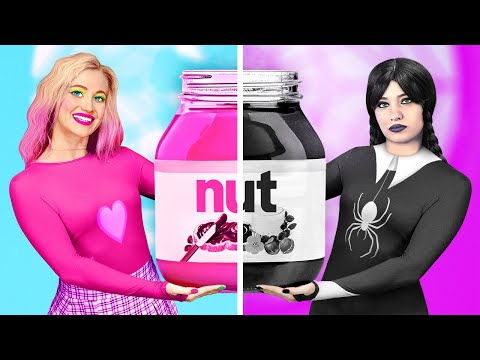 ROSA VS. SCHWARZ CHALLENGE | nur eine Farbe Essen mit Wednesday Addams VS. Enid auf 123 GO Like!