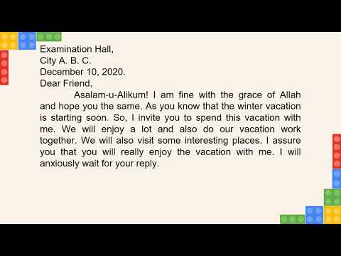 Class 3 English letter to Friend inviting to spend holidays   by Rashida Iqbal