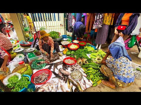 Daily Shopping at Cambodian Traditional Market - Routine Fresh Food, Fresh Fish, Meat & More