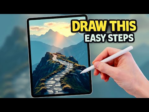 PROCREATE Mountain Trail Landscape Drawing Tutorial in EASY STEPS