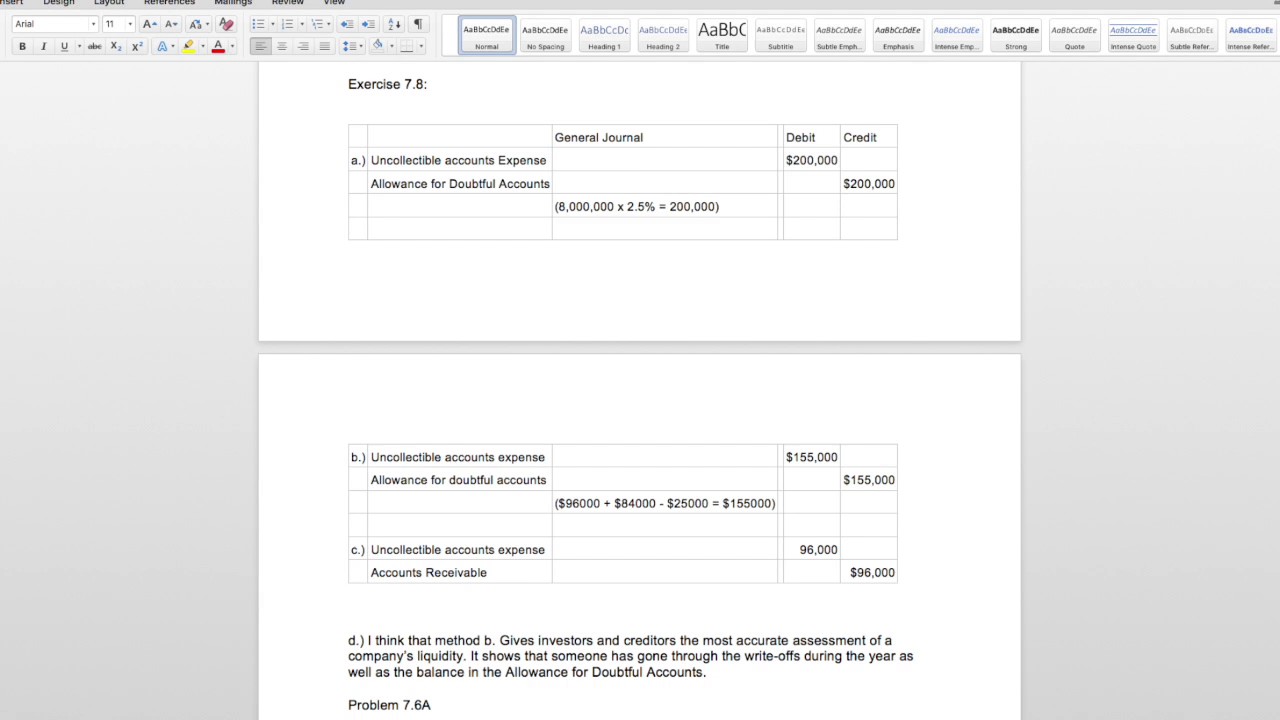 Problem Solution: Accounting Written Assignment Exercise 7.8