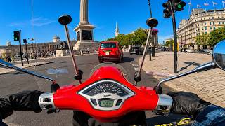 Riding from Trafalgar Square along the Thames | London Vespa POV (4K)