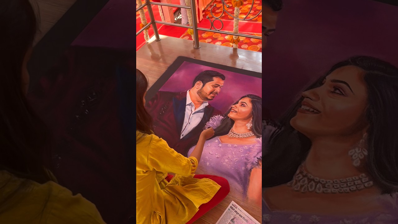 couple wedding rangoli | portrait rangoli in wedding by art bhagyashree