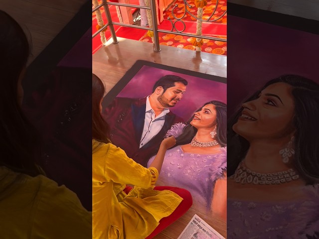 couple wedding rangoli | portrait rangoli in wedding by art bhagyashree