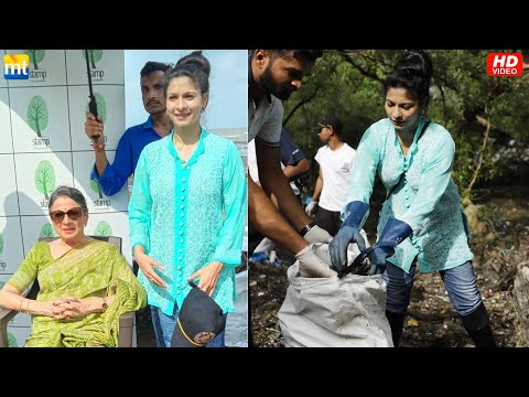 Tanishaa Mukerji & mother Tanuja participate in Beach & Mangrove Clean Up in Bandra