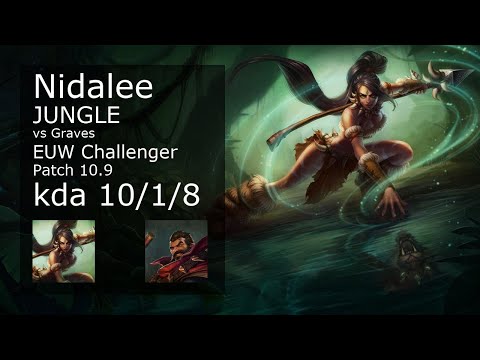 Nidalee vs Graves Jungle - EUW Challenger 10/1/8 Patch 10.9 Gameplay