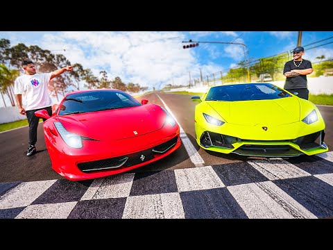 O GRANDE RACHA MINHA FERRARI VS LAMBORGHINI EVO DE 5 MILHOES