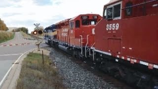 preview picture of video 'ICE SD40-2 6432 City of Clear Lake, CP SD30C-ECO 5011 and CP AC4400CW 8559 on the CP River Sub'