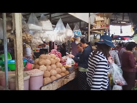 Inside Deum Ampel Market -Fresh Food Compilation And People Activities - Phnom Penh Market Food View