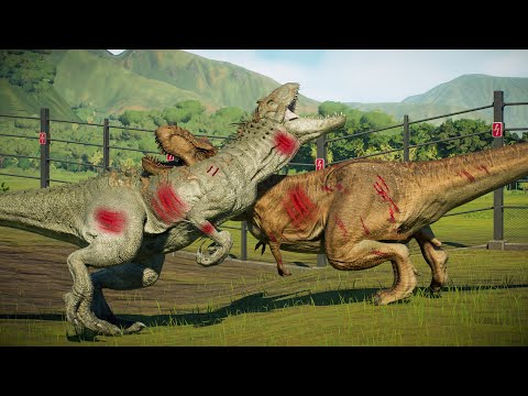 2x TREX & 2x INDOMINUS REX FIGHT & ESCAPE - Jurassic World Evolution 2