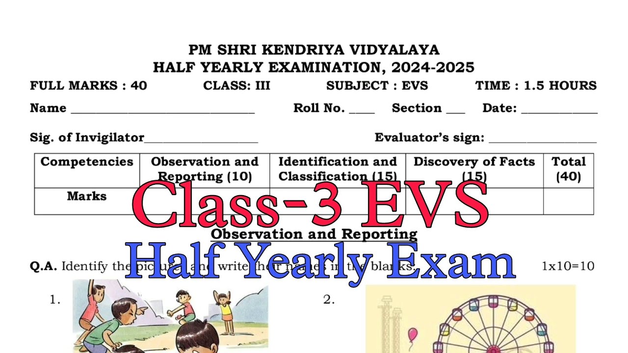 Class-3 EVS Half Yearly Exam Question Paper / Term-1 Session 2024-25 /PM Shri Kendriya Vidyalaya