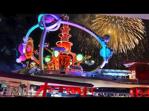 PeopleMover with Fireworks, Lights-On Space Mountain & Tinker Bell - Walt Disney World Ride [4K POV]