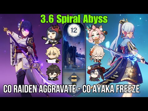 C0 Raiden Aggravate - C0 Ayaka Freeze | Genshin Impact Spiral Abyss 3.6 Floor 12 9 Stars