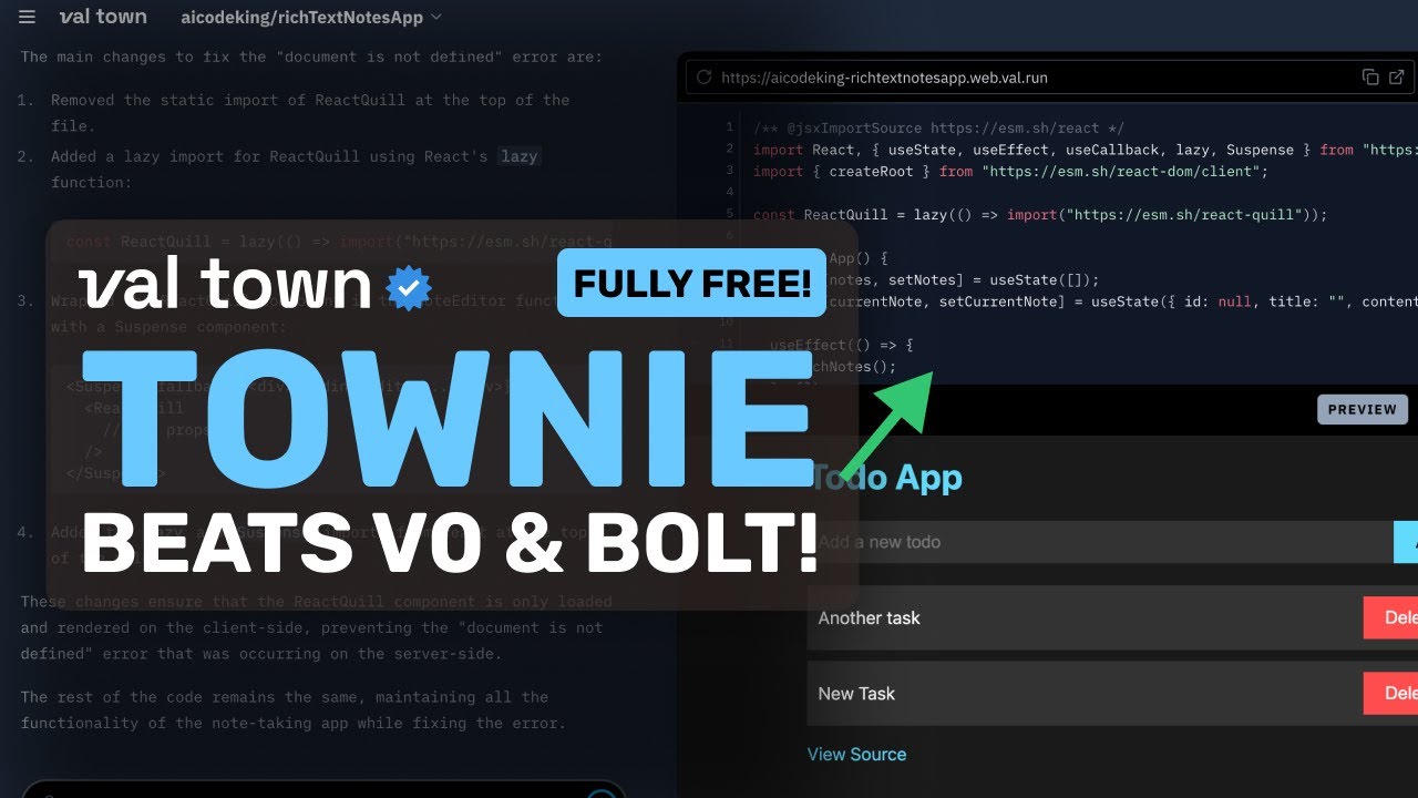 Townie: This FULLY FREE AI Coder BEATS V0 & Bolt! (w/ Free Claude 3.5 Sonnet)