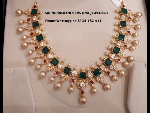 Latest 22k gold emerald short necklace designs
