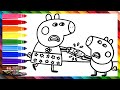 Draw And Color Peppa Pig And George Pig Fighting Over The Remote Control ‍ ️
