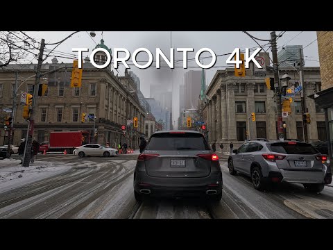 Driving Downtown - Snow Drive - Toronto 4K - Canada