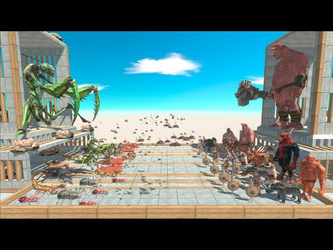 King Giant Mantis vs Lord Ogre King Army on Arena in Animal Revolt Battle Simulator