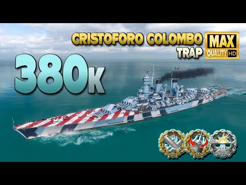 Battleship Cristoforo Colombo: Huge 380k damage on map Trap - World of Warships