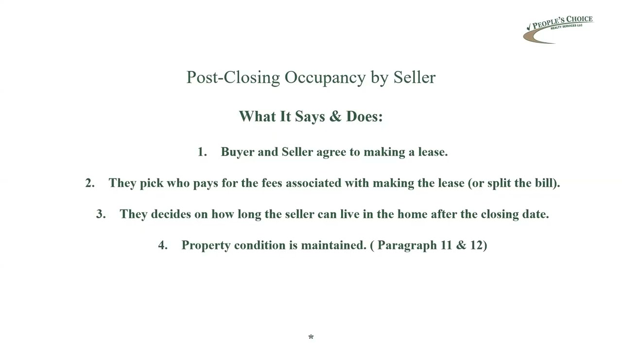 Rider U - Post-Closing Occupancy