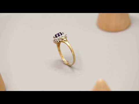 Vintage Amethyst & Diamond Halo Ring in Fine 9ct Gold - 1986 London